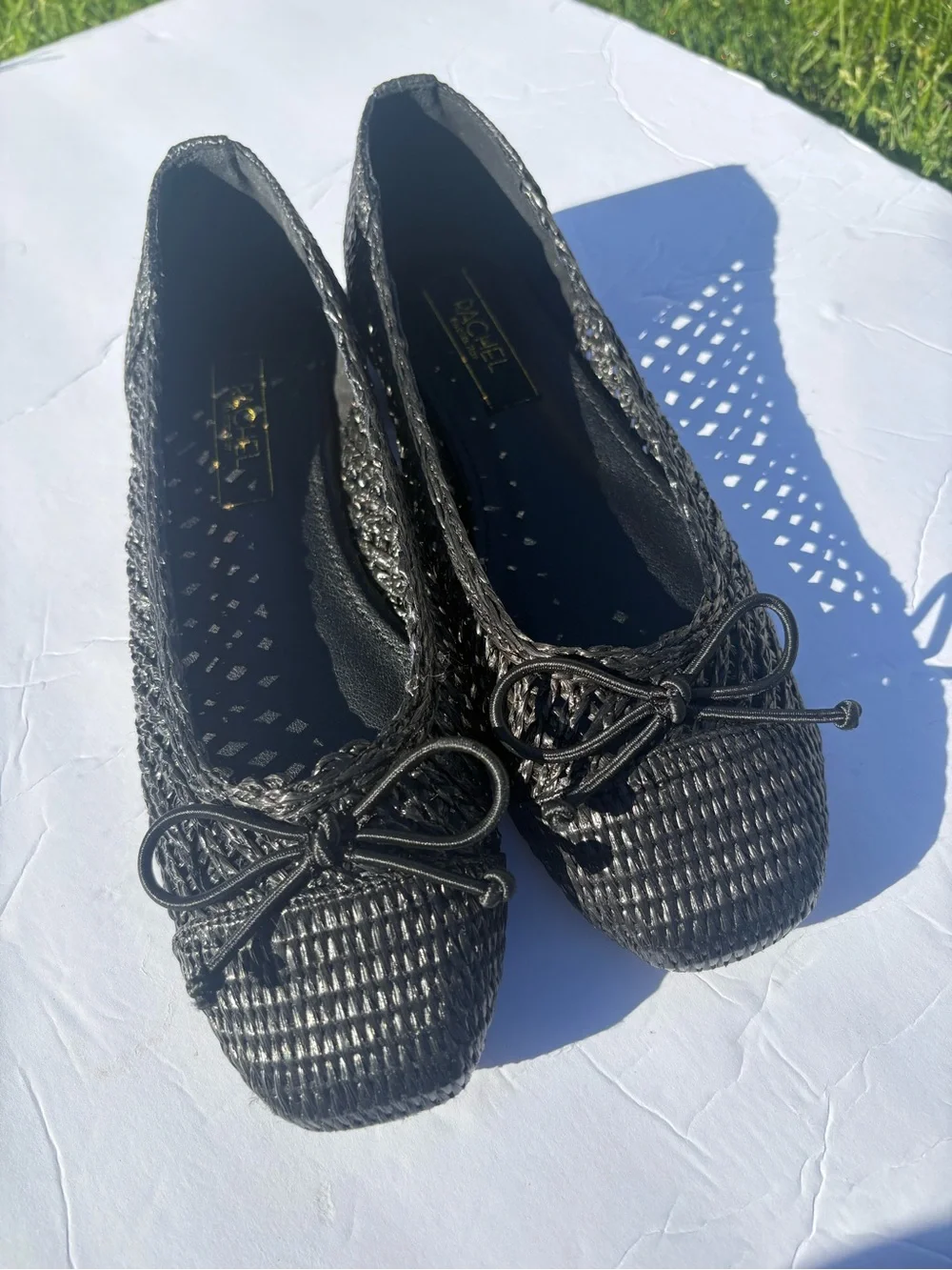 RACHEL Rachel Roy Black Woven Ballet Flat with Bow Accent